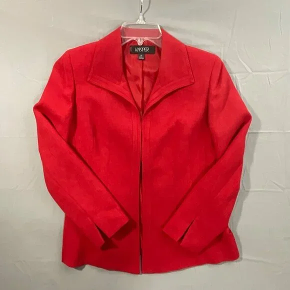 Kasper Blazer Women 6P Red Open Front Lined Shoulder Pads Preppy Office Holiday - Picture 7 of 8